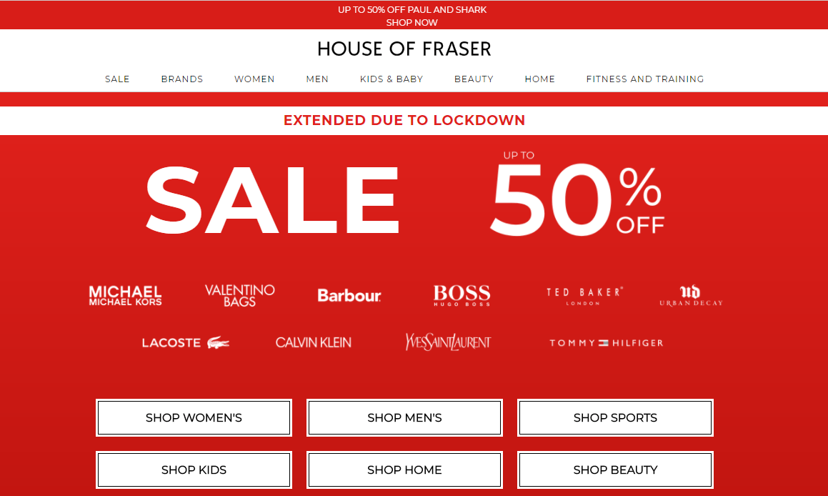 House of Fraser优惠码2024 houseoffraser英国官网现有精选商品低至5折促销不少好价